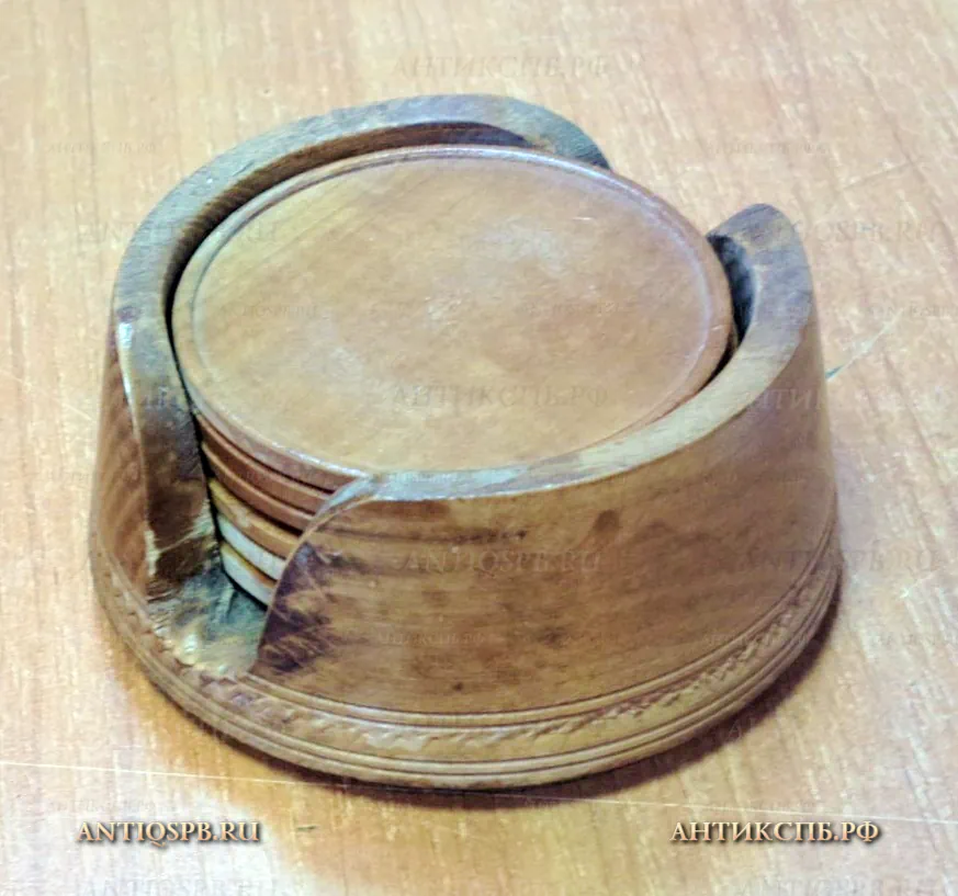 Подставки деревянные под бутылку и стаканы. Сер. ХХ века. №11340