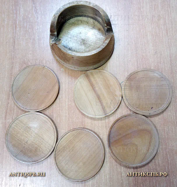 Подставки деревянные под бутылку и стаканы. Сер. ХХ века. №11340