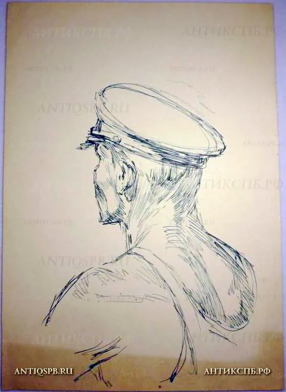 Рисунок "Портрет моряка". Бумага, тушь. Художник: Бантиков Андрей Сергеевич. СССР. Сер. ХХ века. №1291
