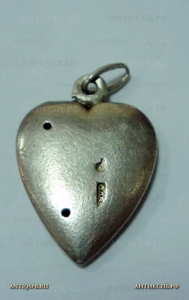 Кулон серебряный "Сердечко". Сер. ХХ века. СССР. №13485