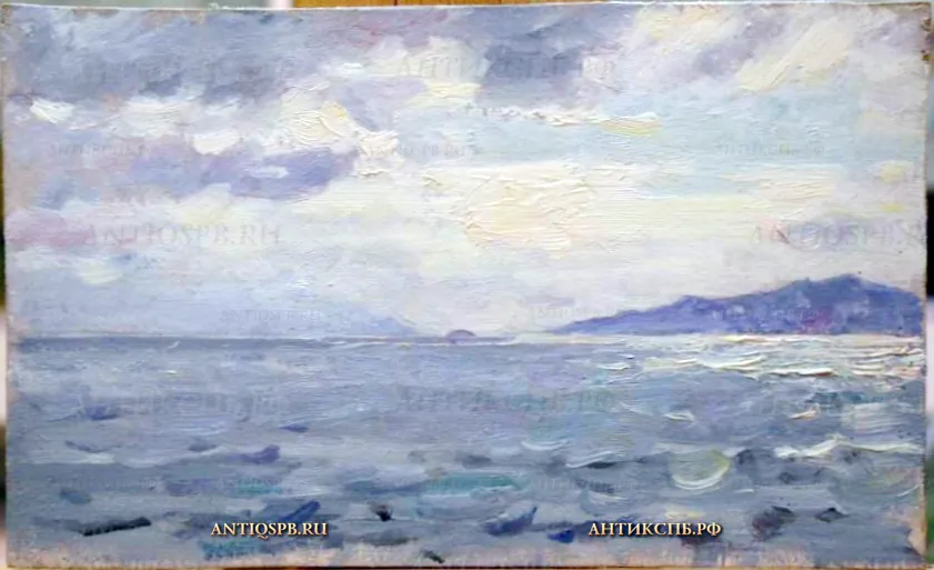 Картина "Мраморное море". Картон, масло. Художник: Бантиков Андрей Сергеевич. Сер. ХХ века. СССР. №135