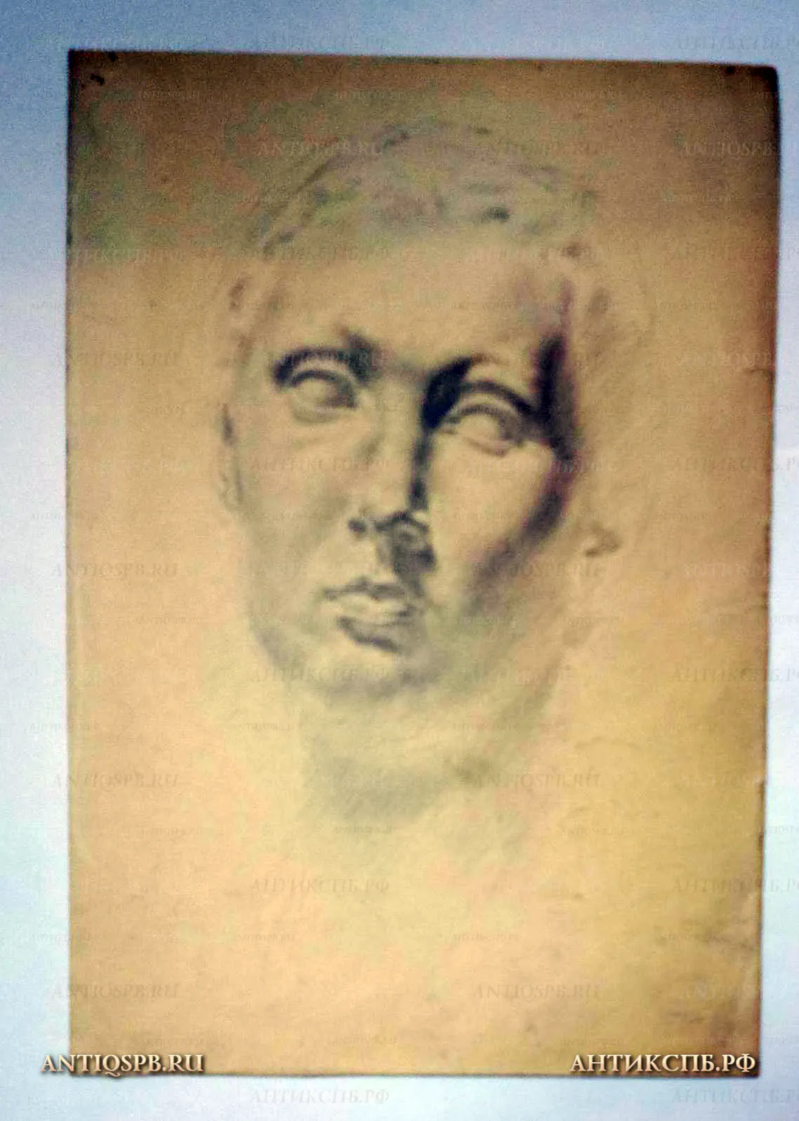 1386. Рисунок "Голова в анфас". Бумага, карандаш. Поляков А. И. Вт. пол. ХХ века. 
