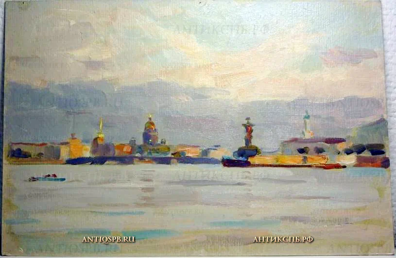 146. Картина "Вид на Адмиралтейство". Картон, масло. Художник Бантиков А.С. СССР. Сер. XX века.