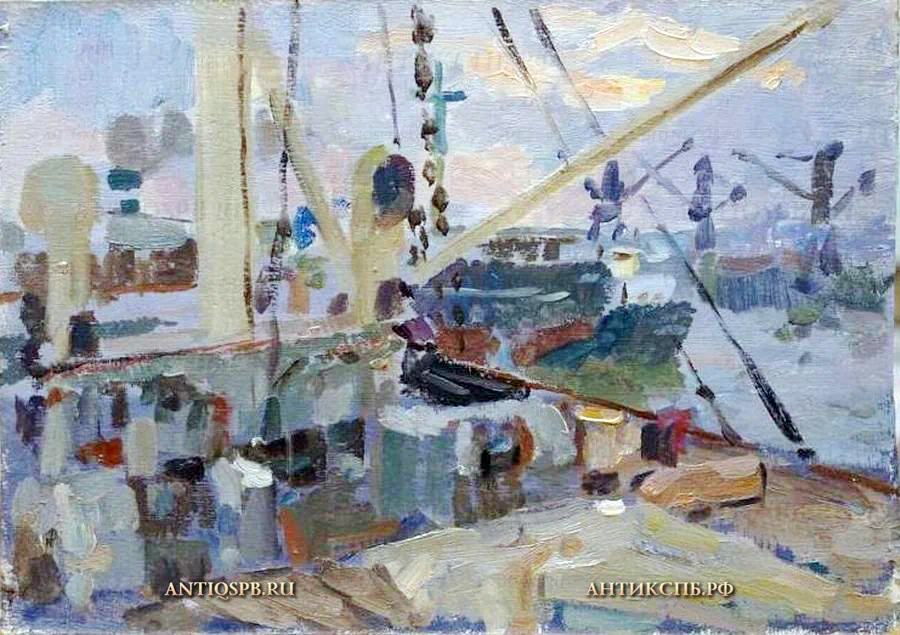 148. Картина "Палуба". Картон, масло. Бантиков А.С. СССР. Сер. ХХ века.