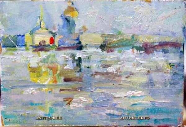 154. Картина Адмиралтейство. Картон, масло. Худ. Бантиков А. С. Сер. XX века. СССР