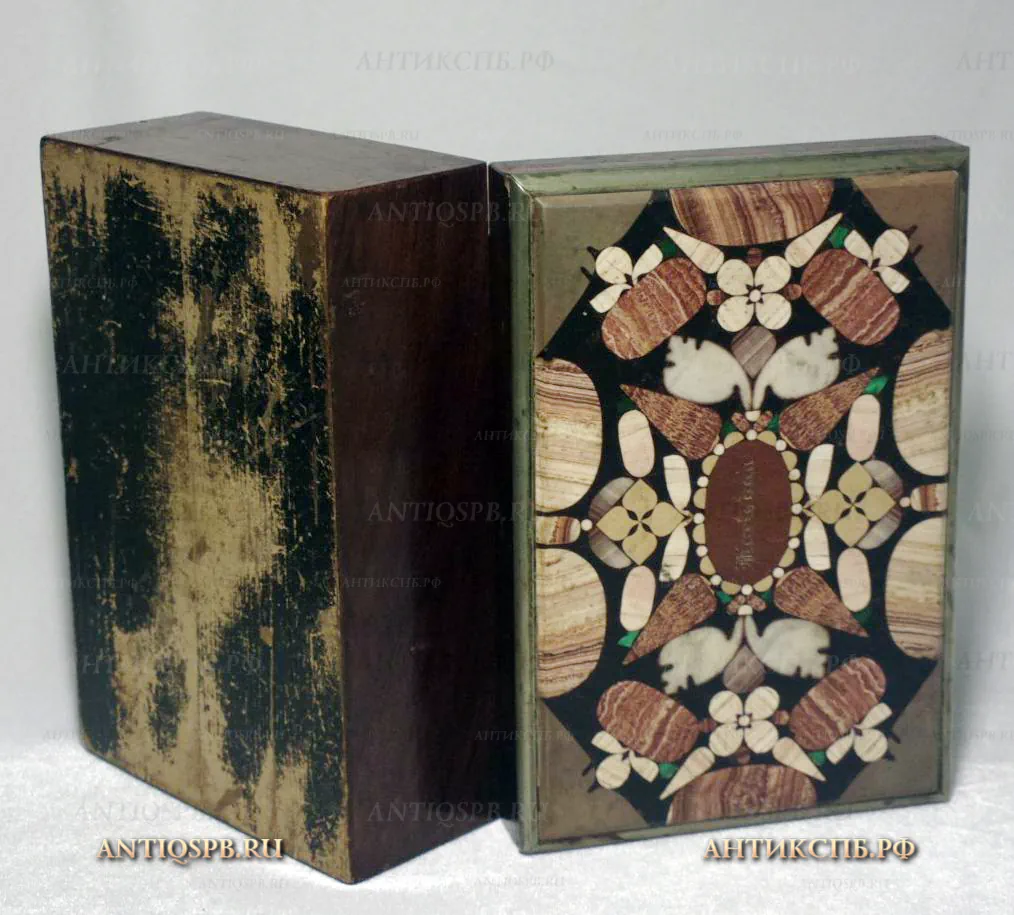 Шкатулка с мозаикой из разных пород поделочного камня. Европа. Перв. пол. ХХ века. №15624