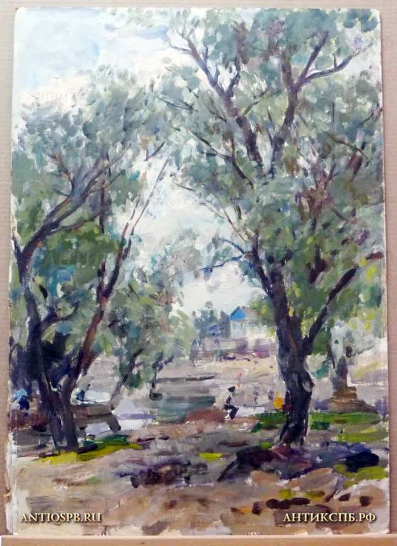 202. Картина "В парке". Картон, масло. Художник: Бантиков А.С. Вт. пол. ХХ века.