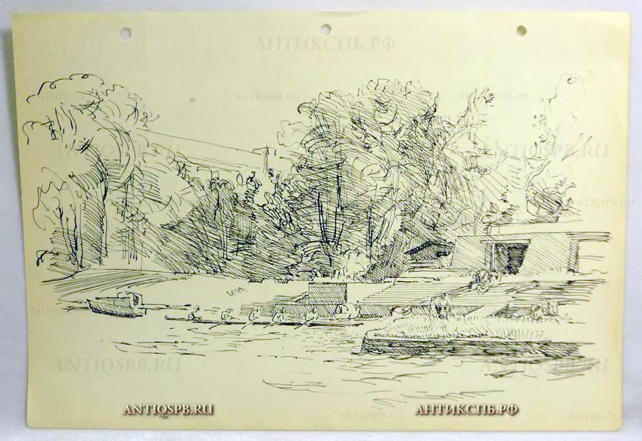 Рисунок "Гребцы". Бумага, тушь. Художник: Бантиков Андрей Сергеевич (1914-2002). СССР. Сер. ХХ века. №232 