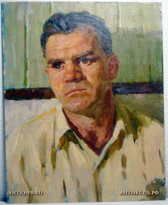 80. Этюд "Мужской портрет". Картон, масло. Художник: Бантиков А.С. СССР. 1957 г.