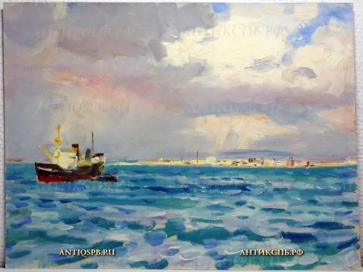 82. Этюд "Суэц". Картон, масло. Художник: Бантиков А.С. СССР. 1957 г.