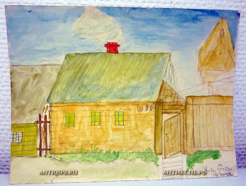 2701. Рисунок "Хата". Бумага, карандаш, акварель. Перв. пол. ХХ века.