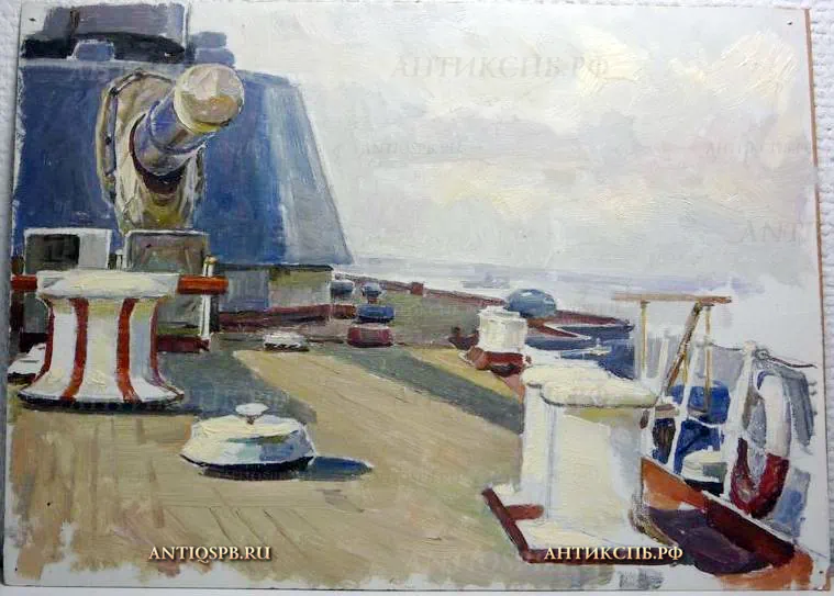 97. Этюд "Орудийная башня". Картон, масло. Художник: Бантиков А.С. СССР. Сер. XX в.